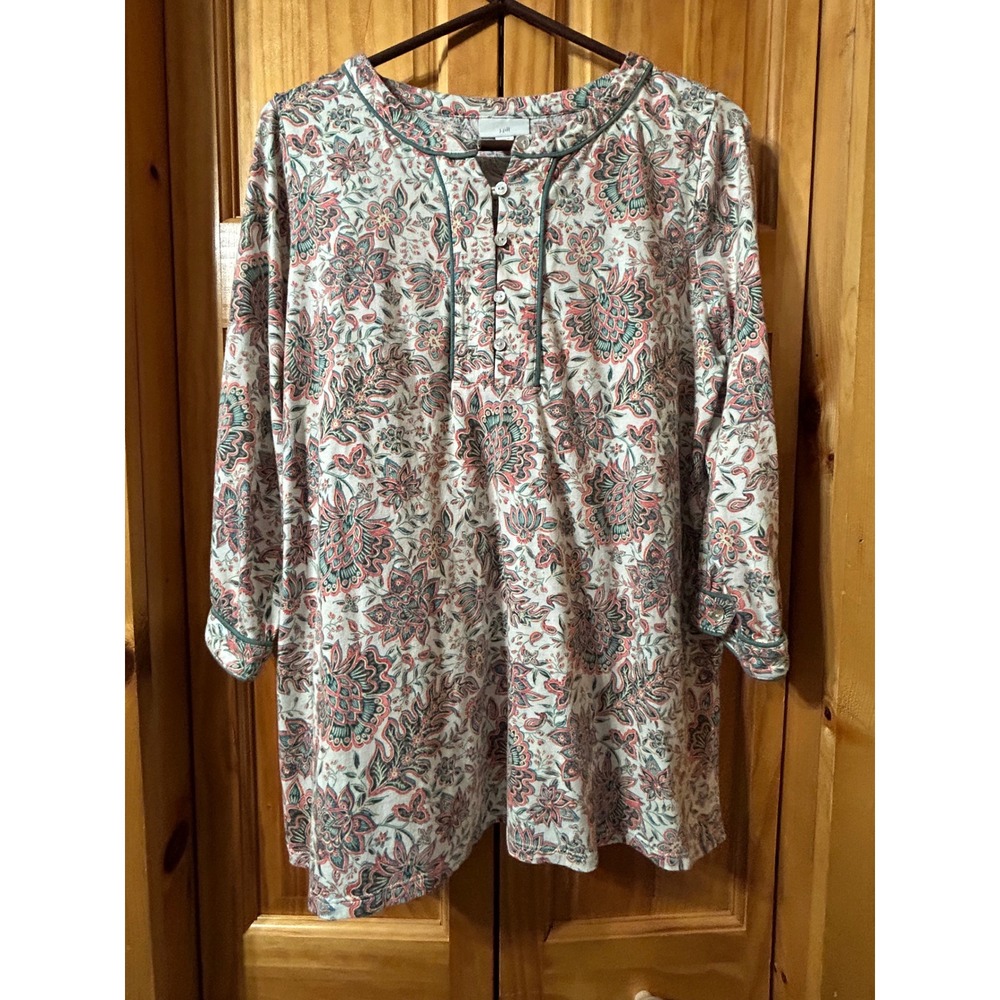 J. Jill Boho‎ Floral Paisley Top Medium V Neck Petite 3/4 Sleeve Cottagecore